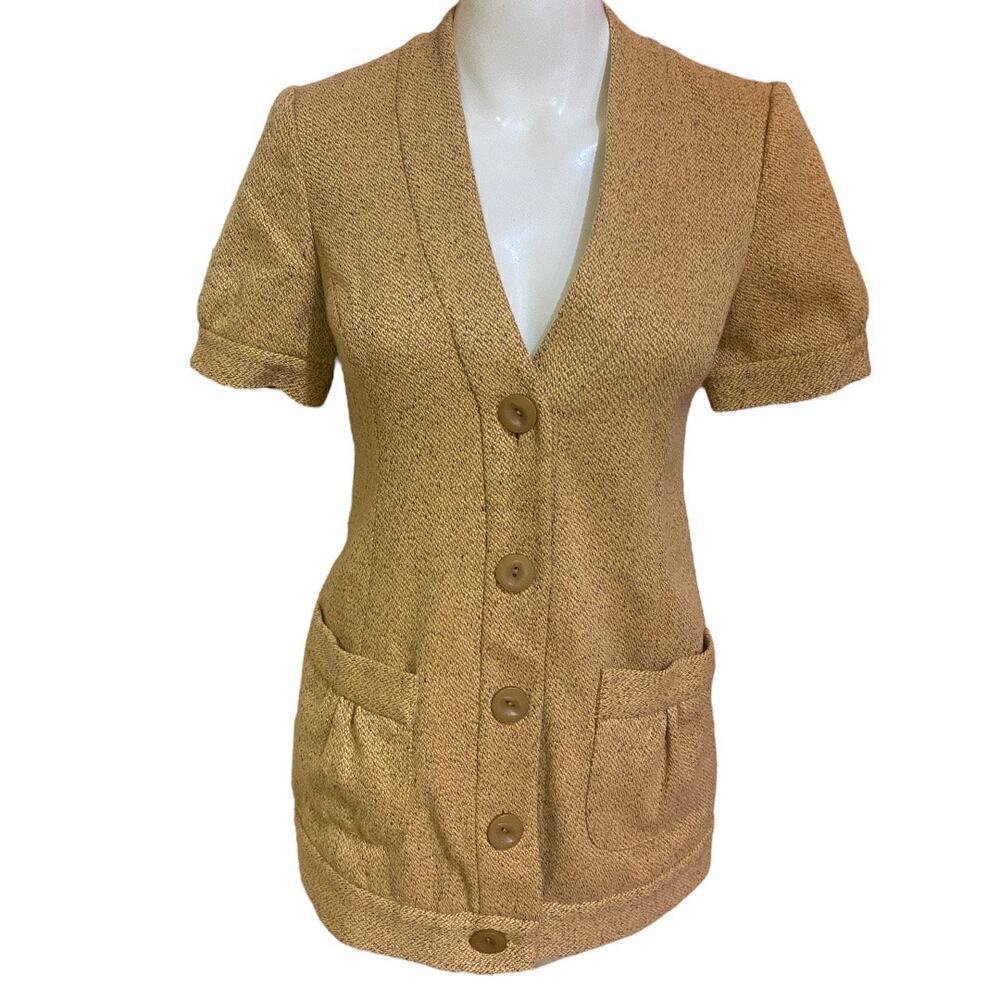 Anthropologie-Tabitha Tweed Blazer/Jacket-Short Sleeve Pocket Wool Blend Size 4